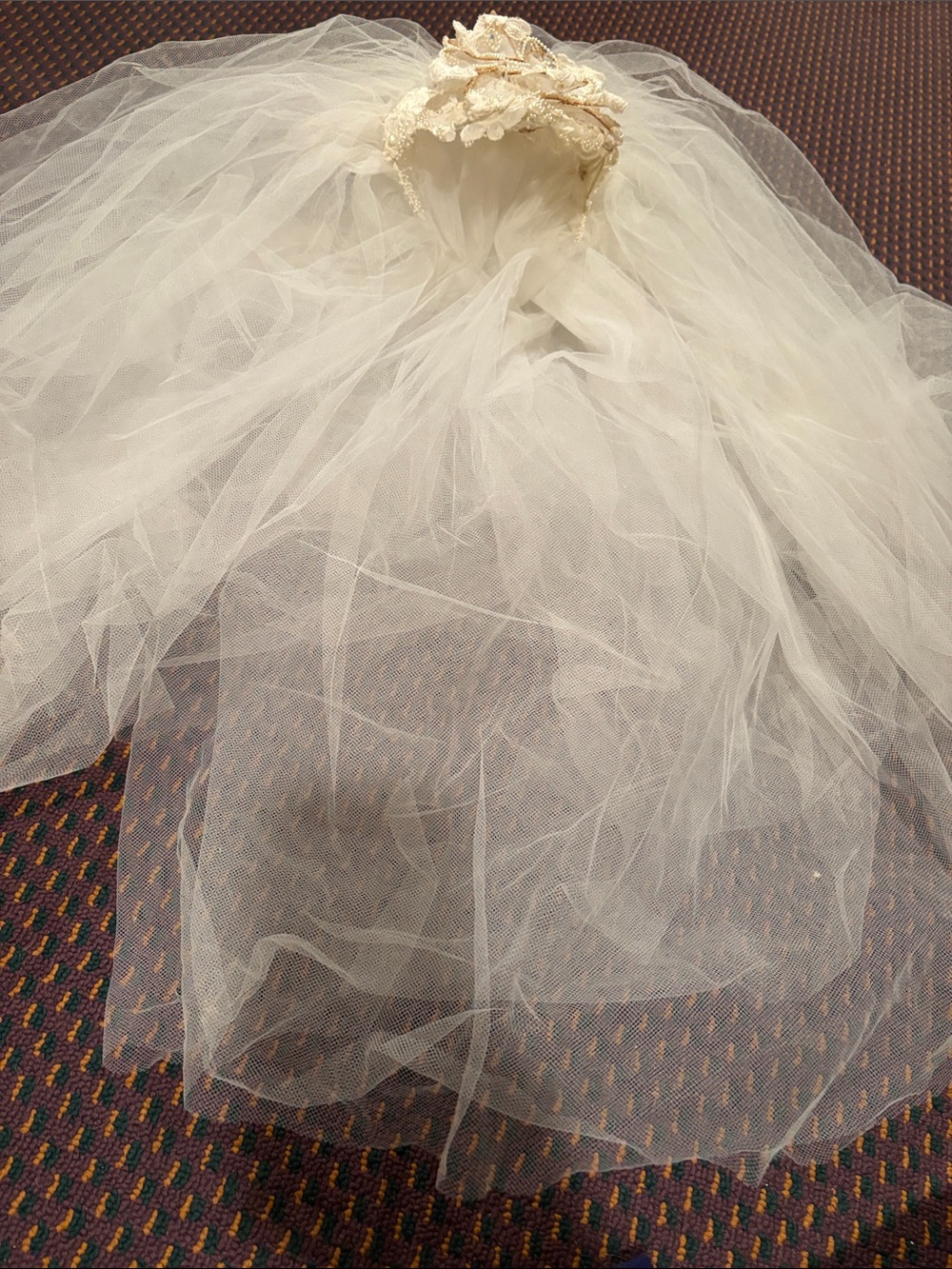 Vintage Aged Bridal Headband Veil with Floral Accent
